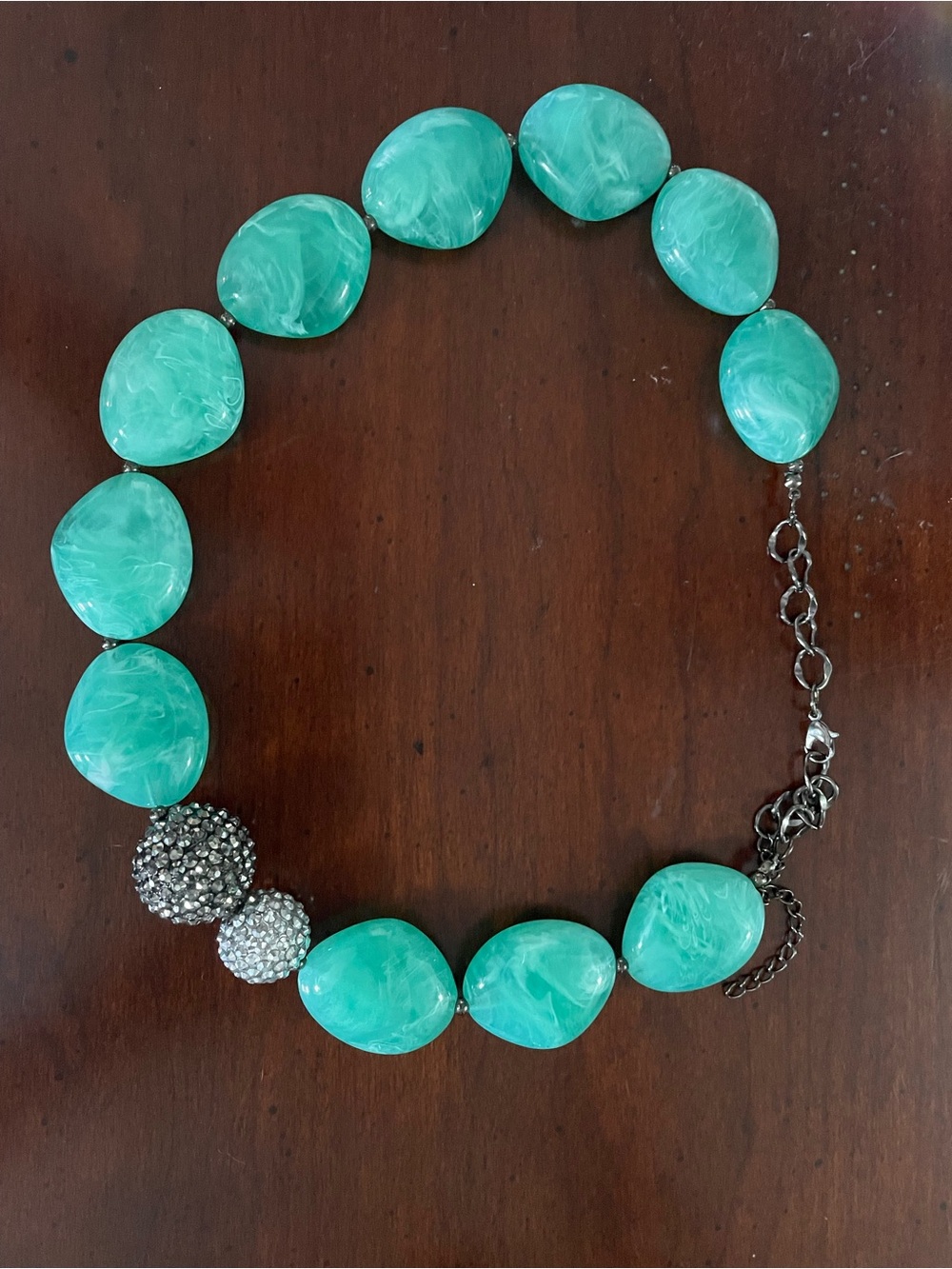 Turquoise Bead Statement Necklace with Crystal Accent